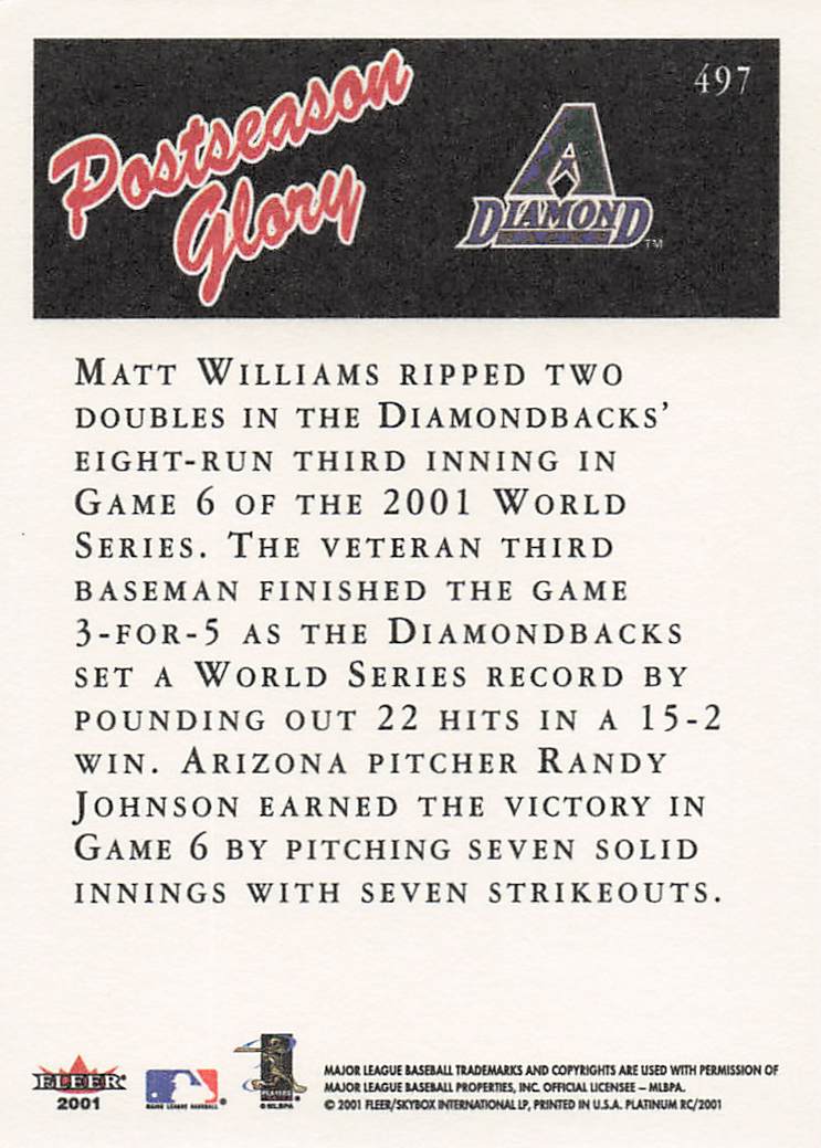 2001 Fleer Platinum Baseball Matt Williams #497