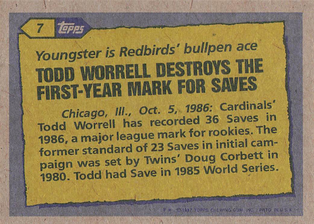 1987 Topps Baseball Todd Worrell #7
