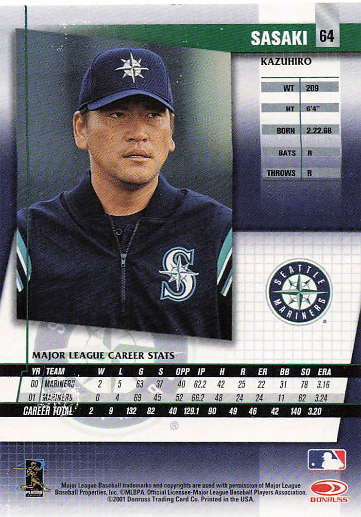 2002 Donruss Fan Club Baseball Kazuhiro Sasaki #64