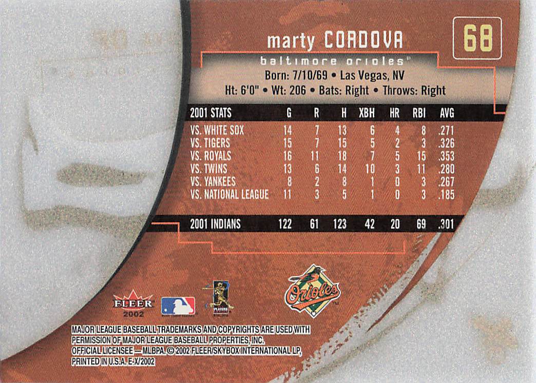 2002 Fleer E-X Baseball Marty Cordova #68
