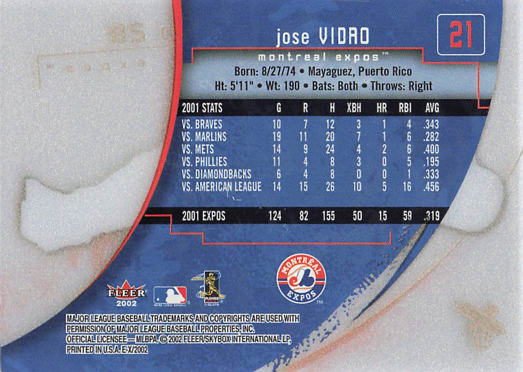 2002 Fleer E-X Baseball Jose Vidro #21
