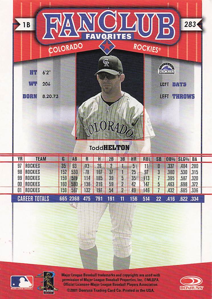 2002 Donruss Fan Club Baseball Todd Helton #283