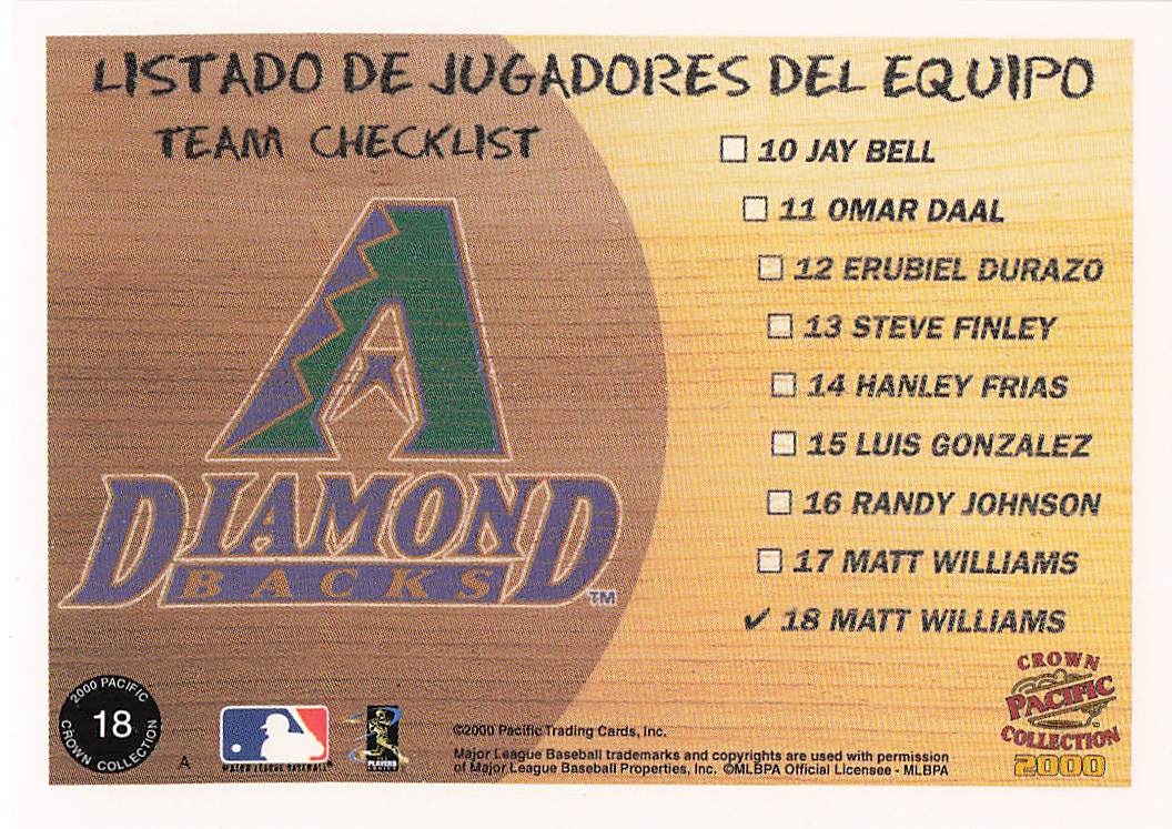 2000 Pacific Crown Collection Baseball Matt Williams #18