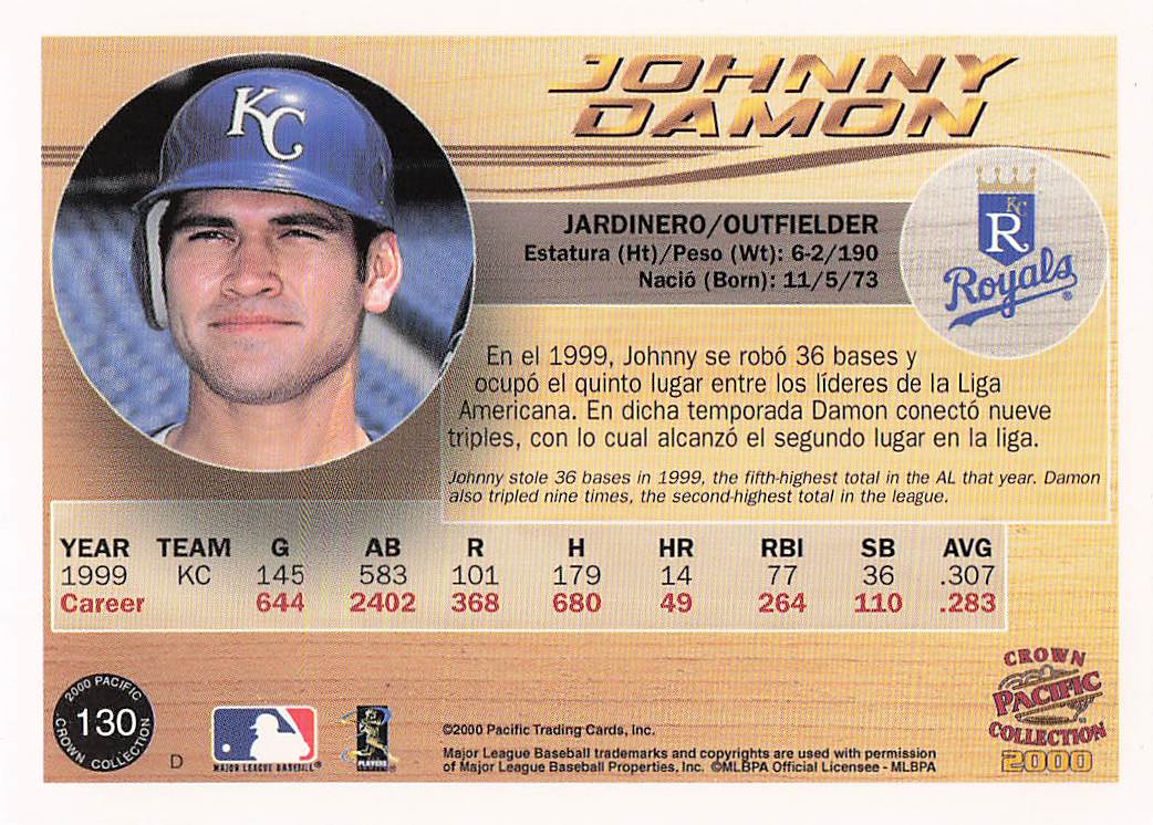 2000 Pacific Crown Collection Baseball Johnny Damon #130
