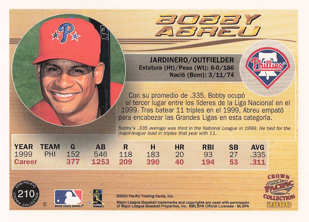 2000 Pacific Crown Collection Baseball Bobby Abreu #210