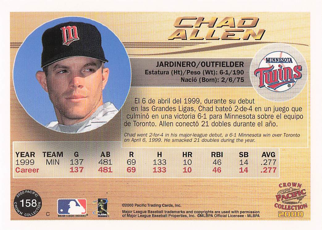 2000 Pacific Crown Collection Baseball Chad Allen #158