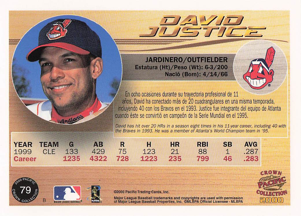 2000 Pacific Crown Collection Baseball David Justice #79