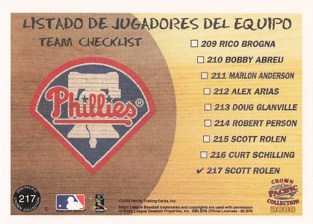 2000 Pacific Crown Collection Baseball Scott Rolen #217