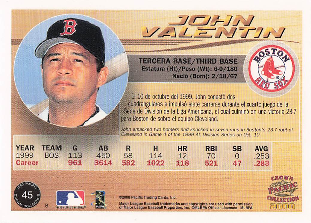 2000 Pacific Crown Collection Baseball John Valentin #45
