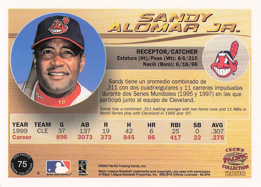2000 Pacific Crown Collection Baseball Sandy Alomar Jr. #75
