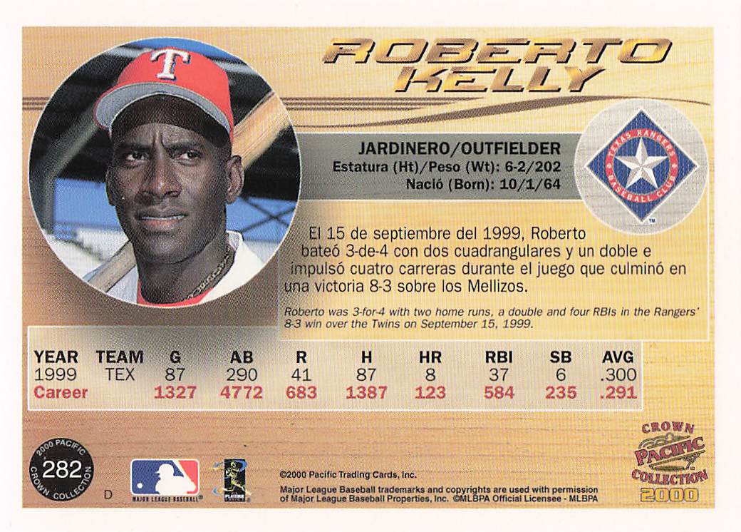 2000 Pacific Crown Collection Baseball Roberto Kelly #282