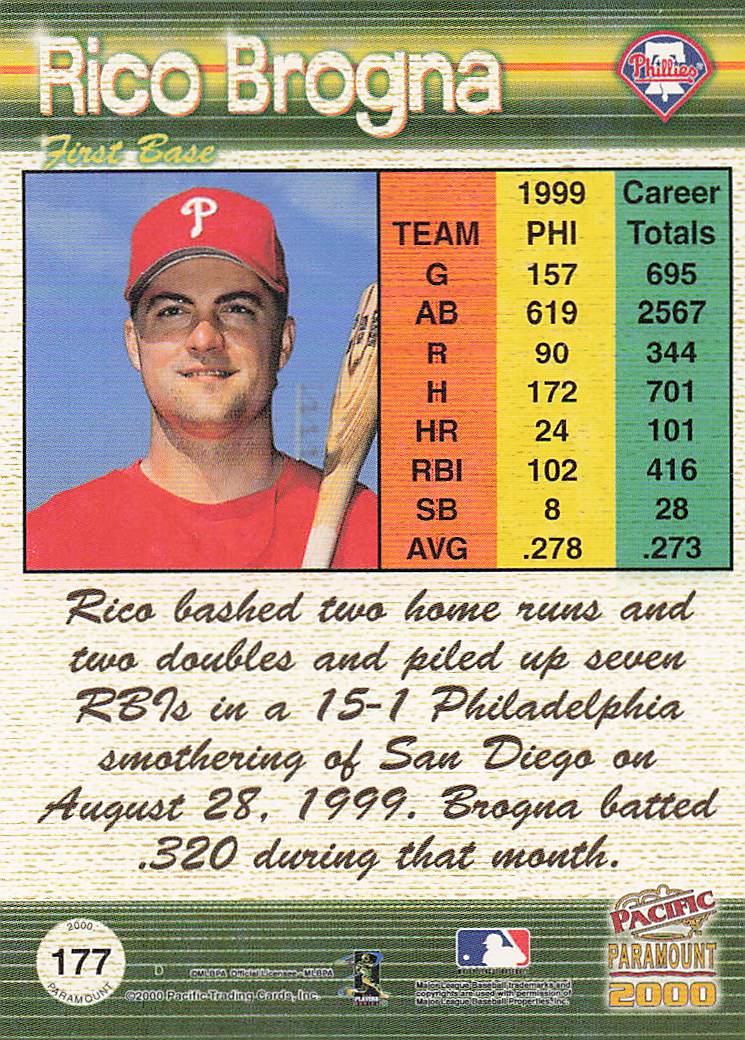 2000 Pacific Paramount Baseball Rico Brogna #177