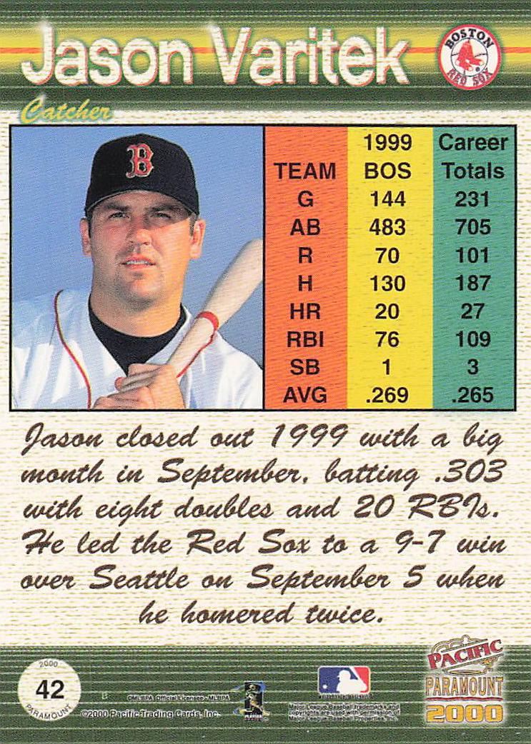 2000 Pacific Paramount Baseball Jason Varitek #42