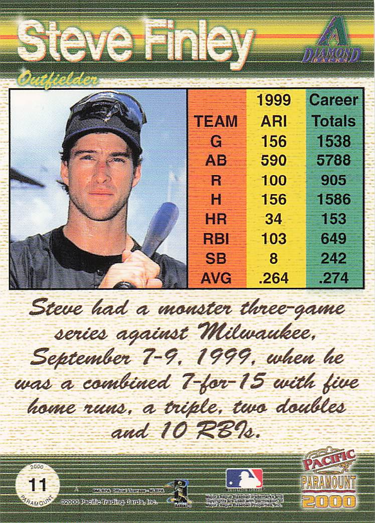 2000 Pacific Paramount Baseball Steve Finley #11