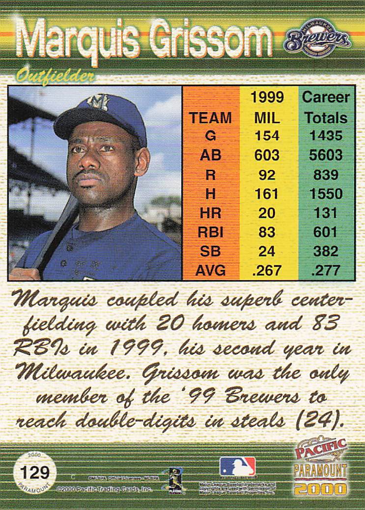 2000 Pacific Paramount Baseball Marquis Grissom #129