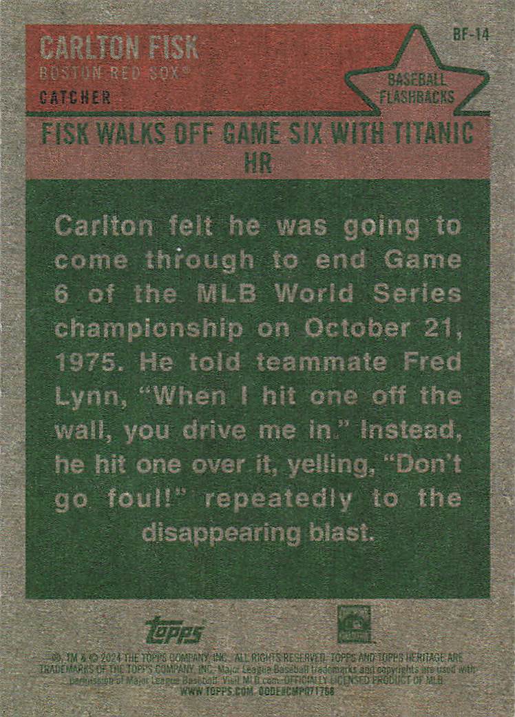 2024 Topps Heritage Baseball Baseball Flashbacks Carlton Fisk #BF-14