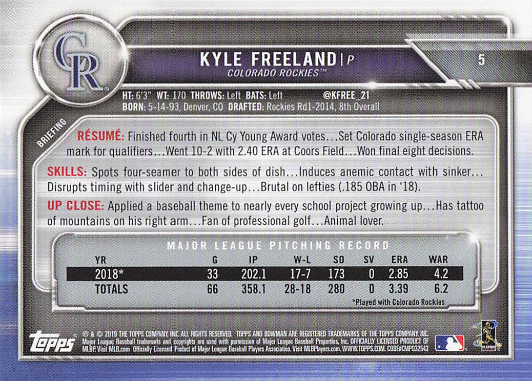2019 Bowman Baseball Kyle Freeland #5