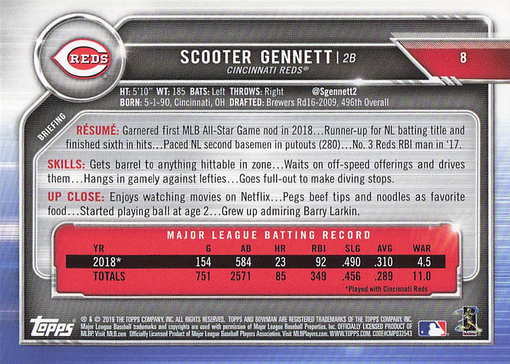 2019 Bowman Baseball Scooter Gennett #8