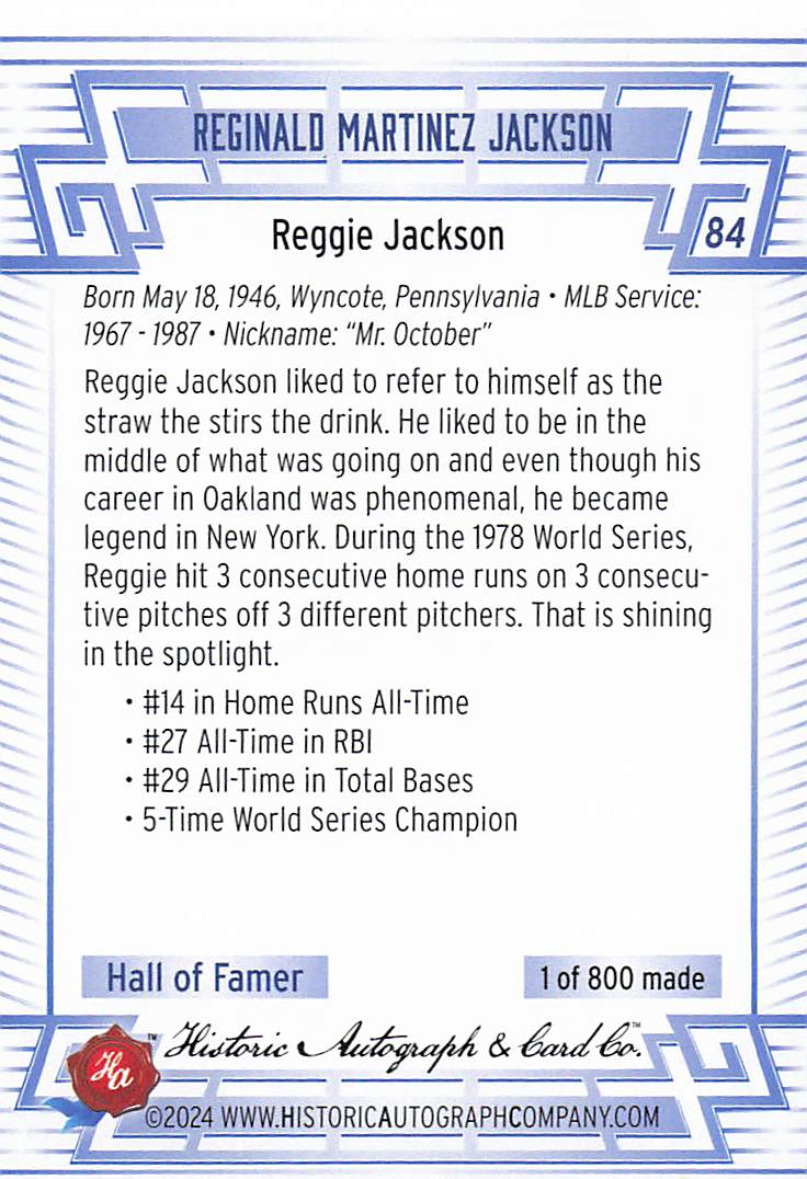 2024 Historic Autographs All Time Greats Baseball Reggie Jackson #84