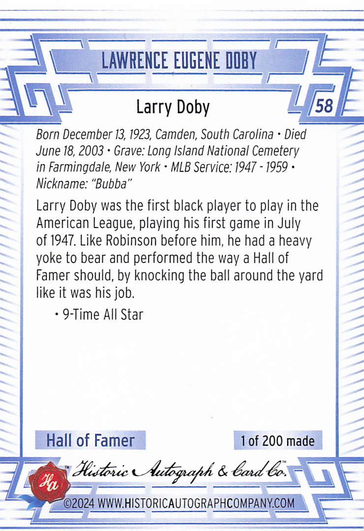 2024 Historic Autographs All Time Greats Baseball Larry Doby #58