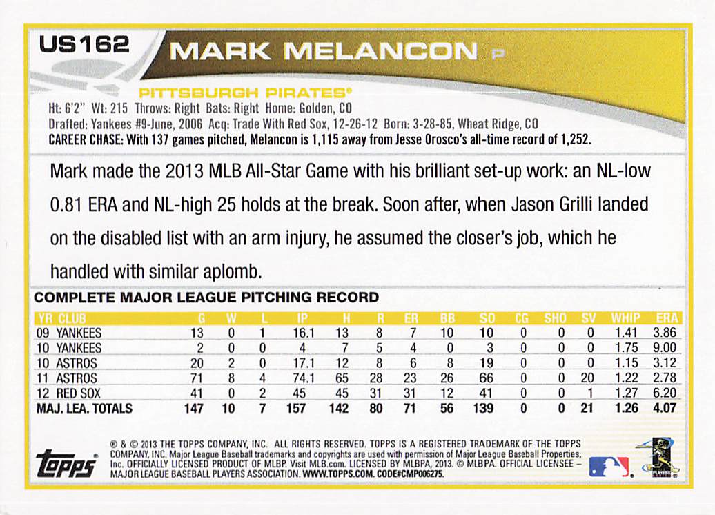 2013 Topps Update Baseball Mark Melancon #US162