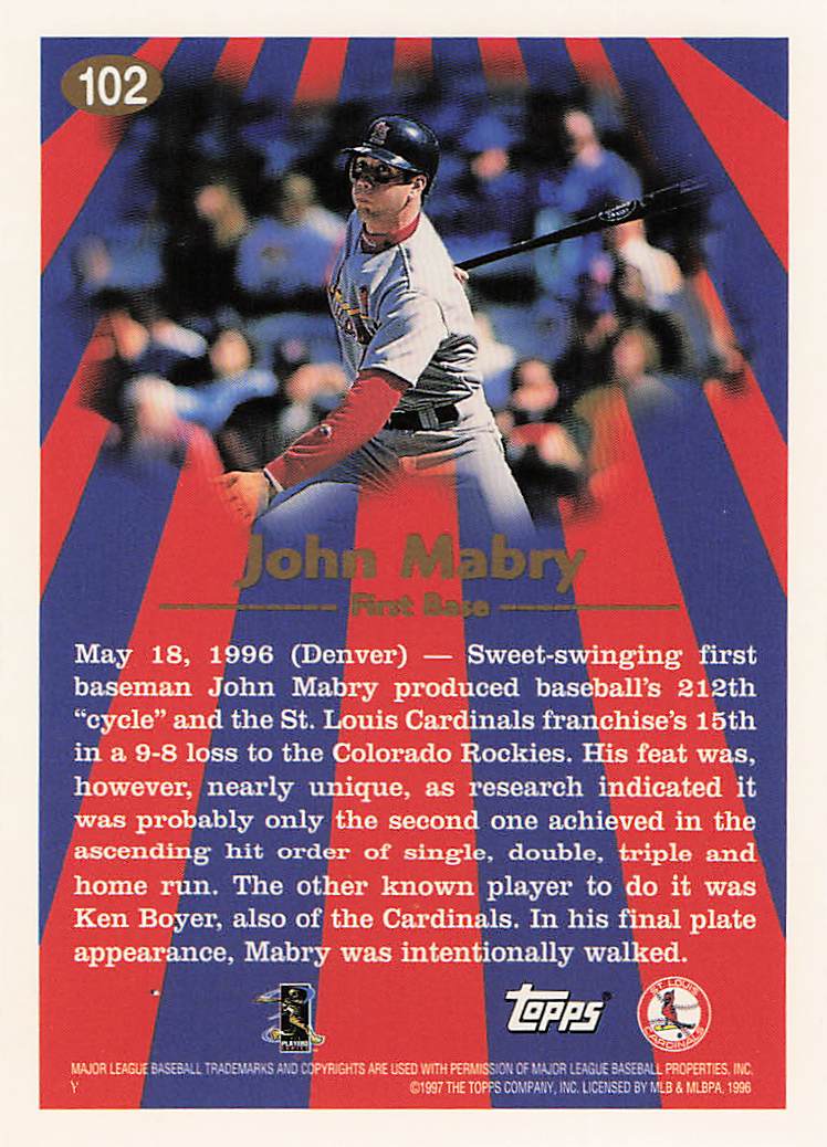 1997 Topps Baseball John Mabry #102a