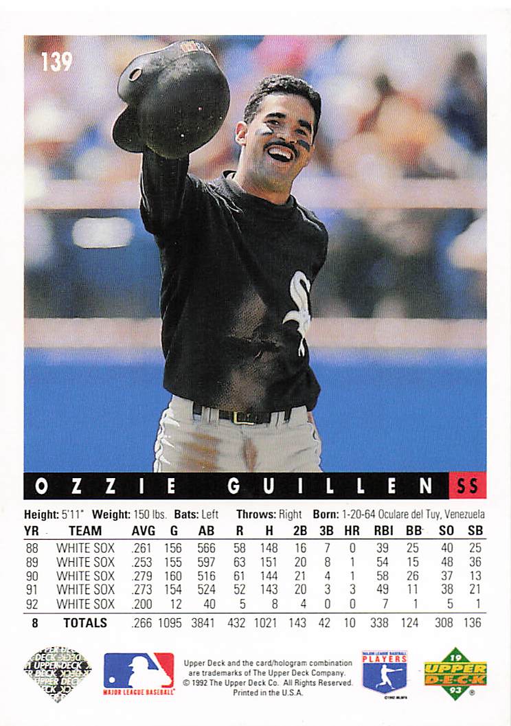 1993 Upper Deck Baseball Ozzie Guillen #139