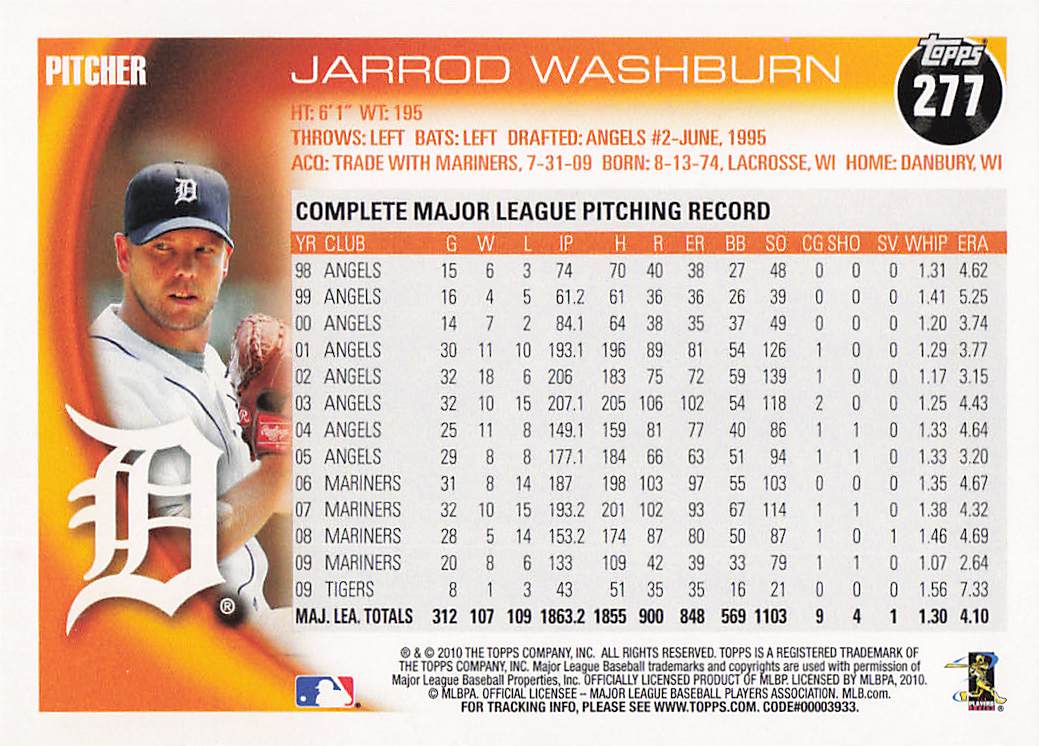 2010 Topps Baseball Jarrod Washburn #277