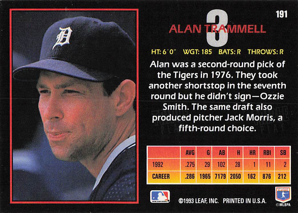 1993 Triple Play Baseball Alan Trammell #191