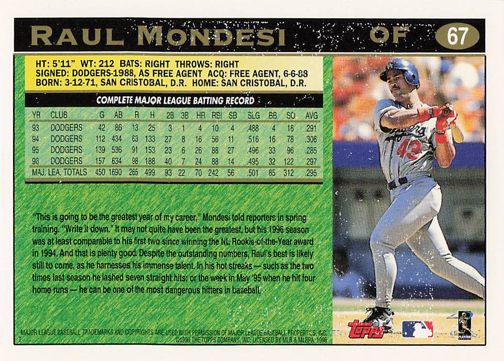 1997 Topps Baseball Raul Mondesi #67