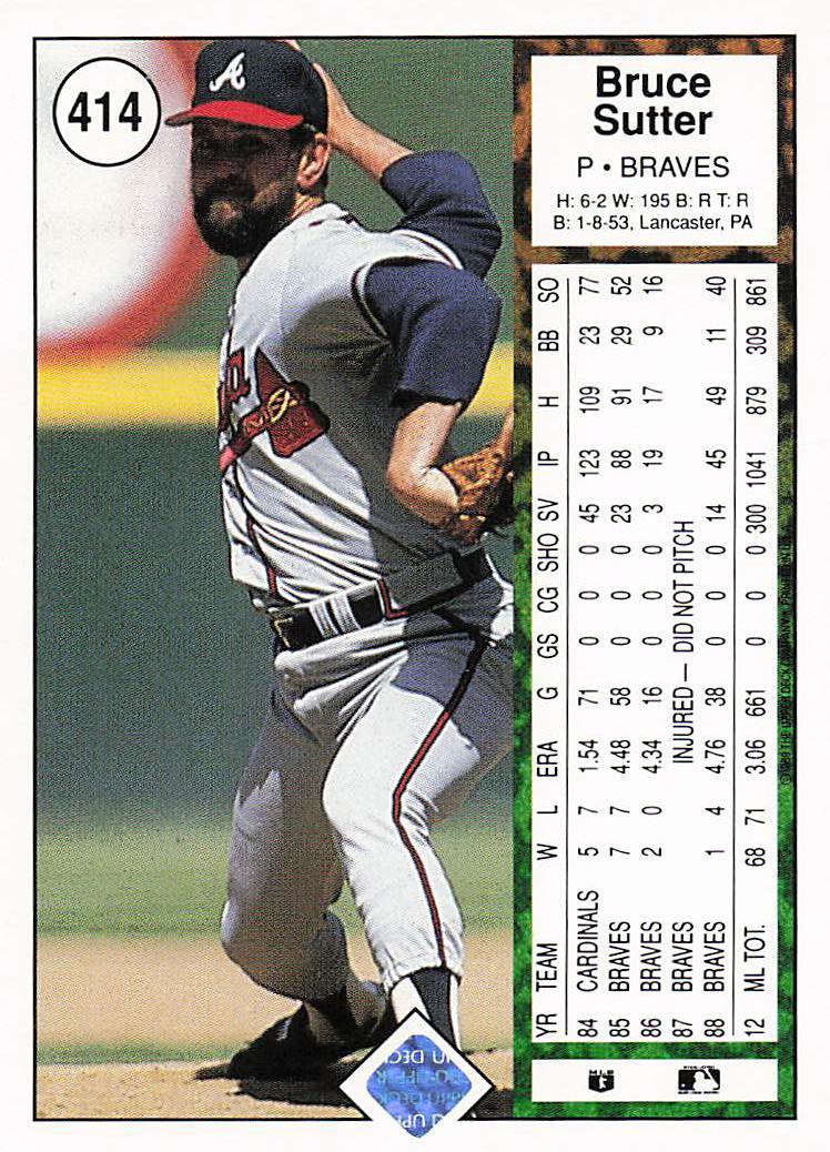 1989 Upper Deck Baseball Bruce Sutter #414