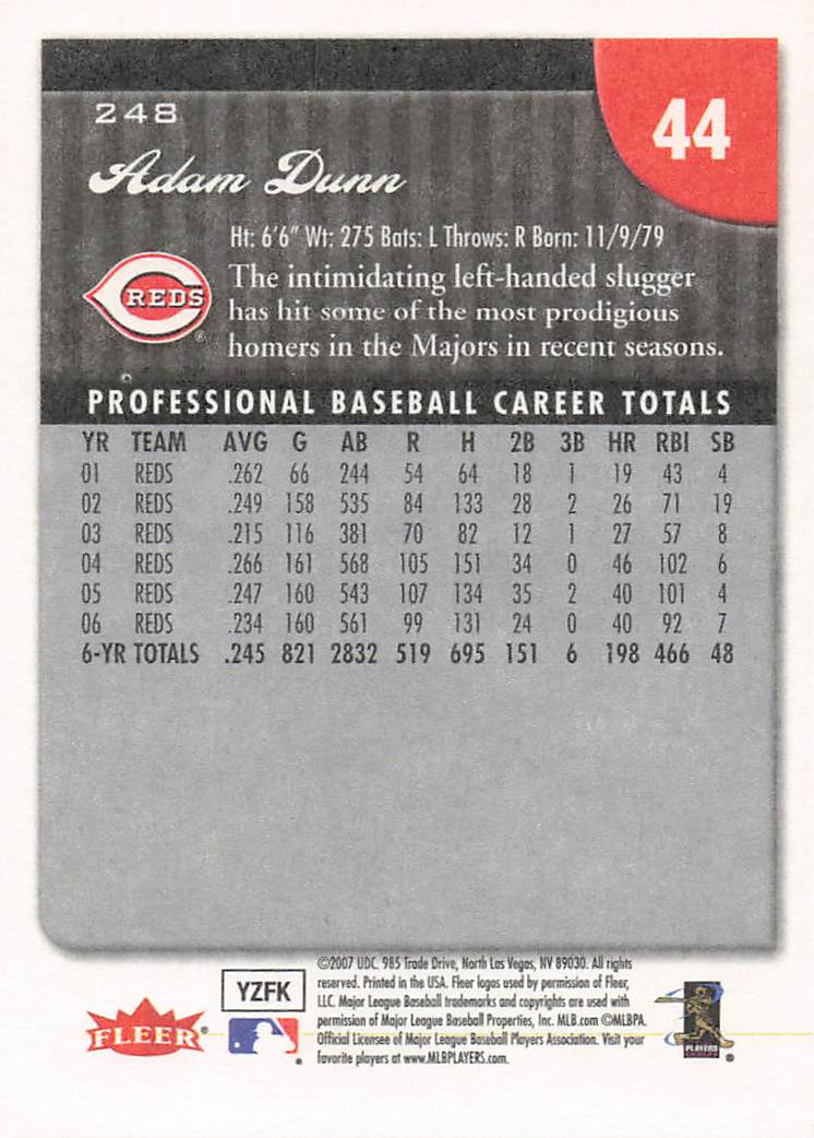 2007 Fleer Baseball Adam Dunn #248