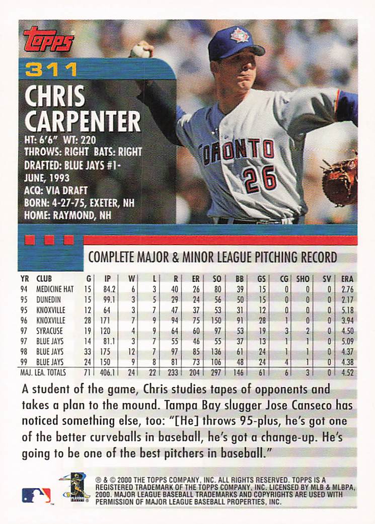 2000 Topps Baseball Chris Carpenter #311