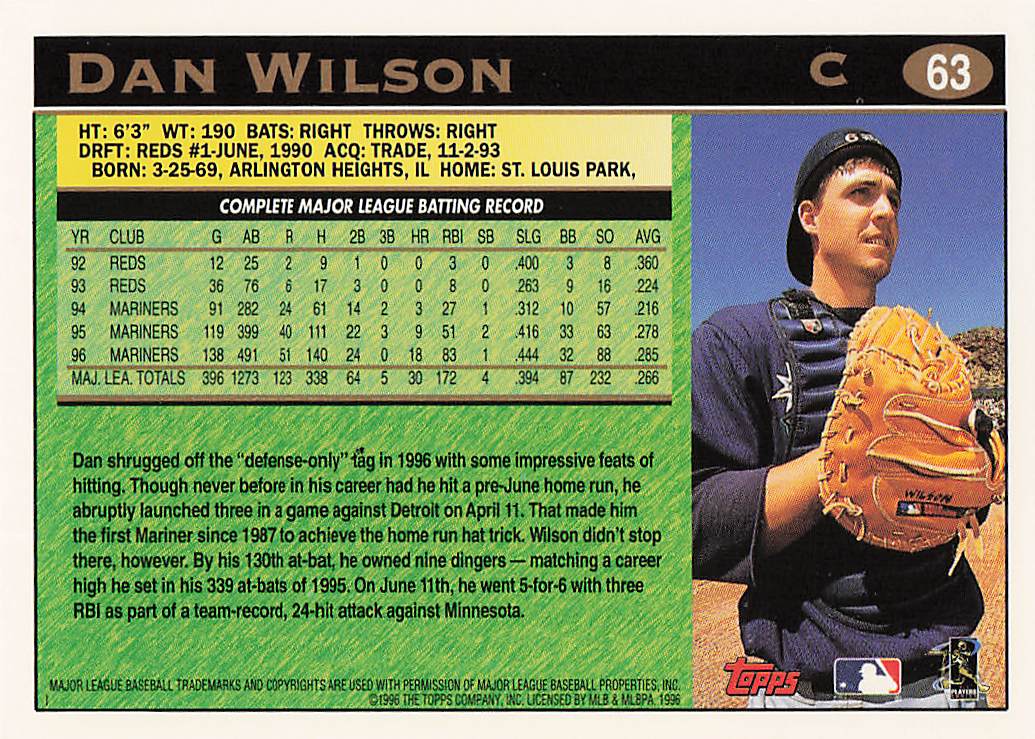 1997 Topps Baseball Dan Wilson #63