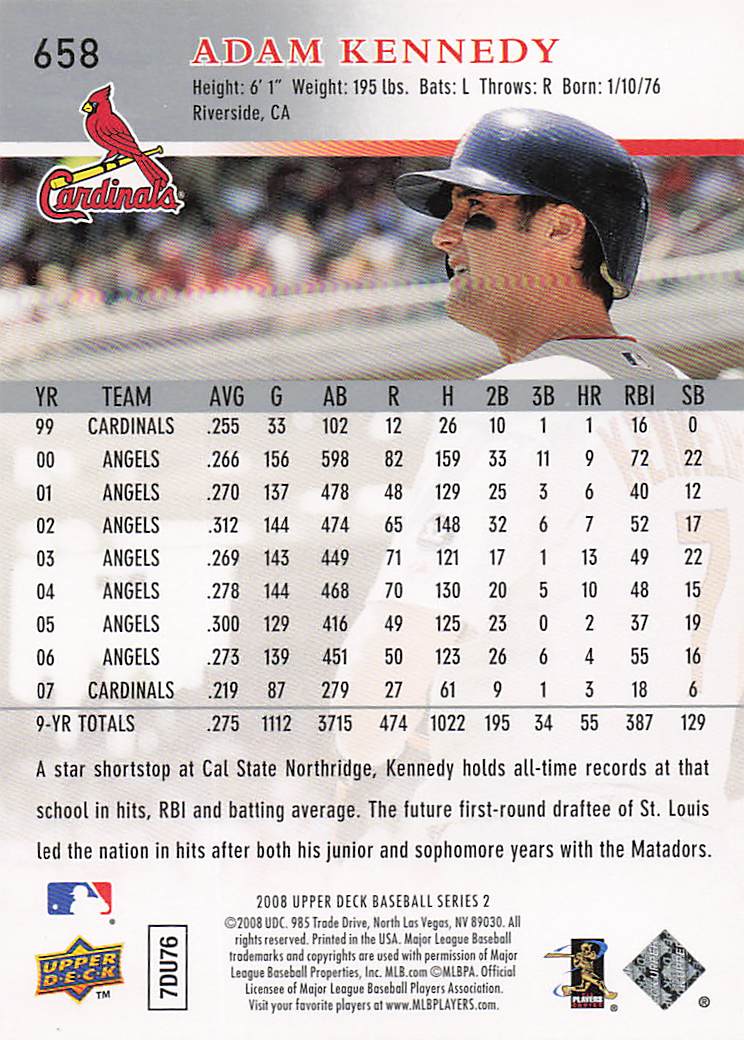 2008 Upper Deck Baseball Adam Kennedy #658