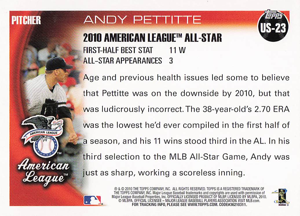 2010 Topps Update Baseball Andy Pettitte #US-23