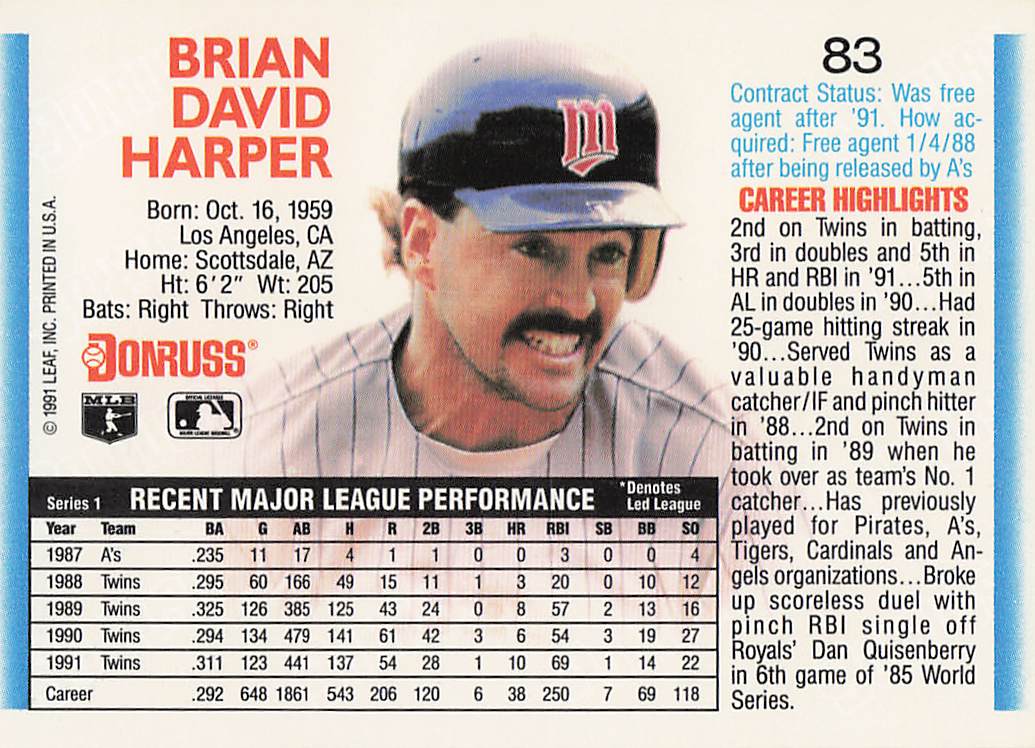 1992 Donruss Baseball Brian Harper #83