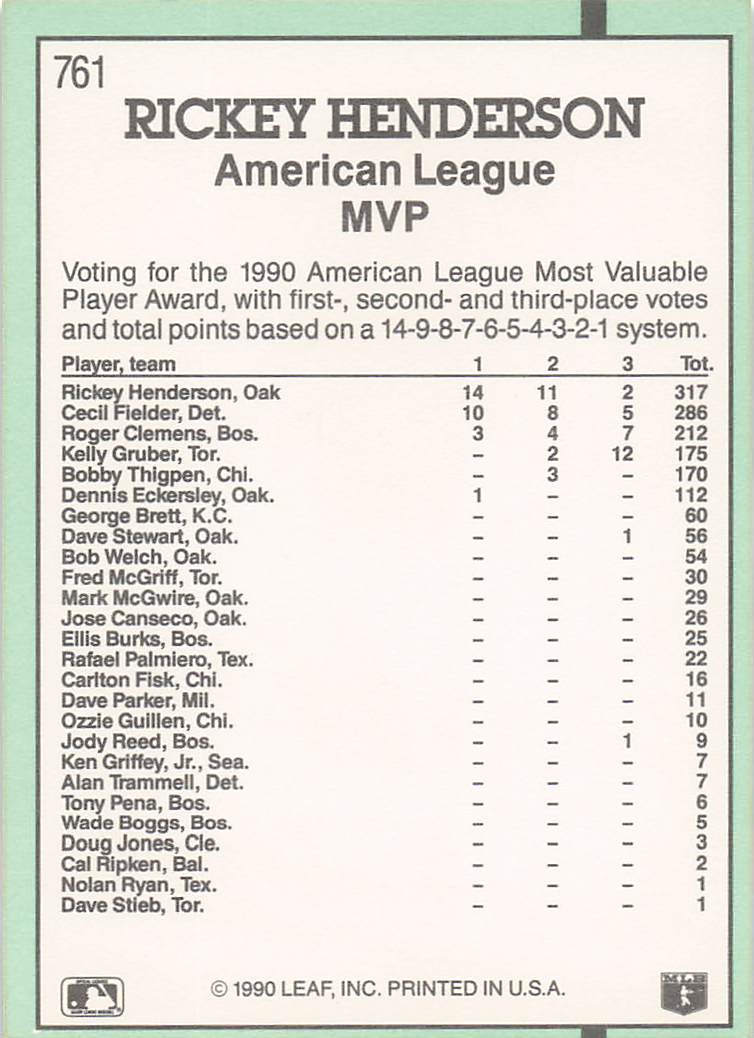 1991 Donruss Baseball Rickey Henderson #761c