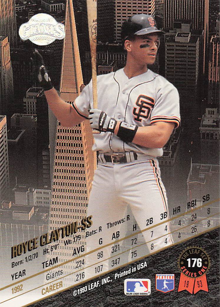1993 Leaf Baseball Royce Clayton #176