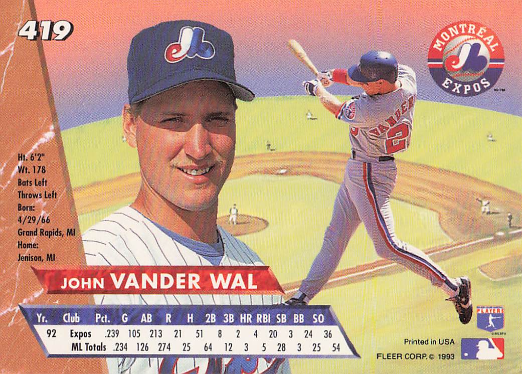 1993 Ultra Baseball John Vander Wal #419