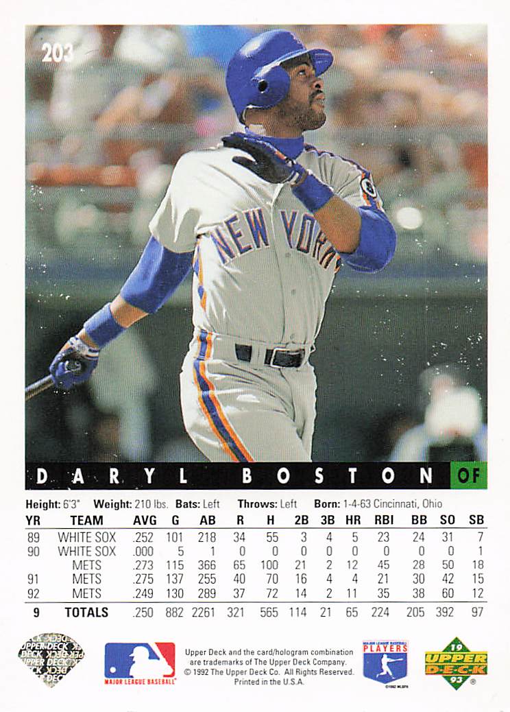 1993 Upper Deck Baseball Daryl Boston #203
