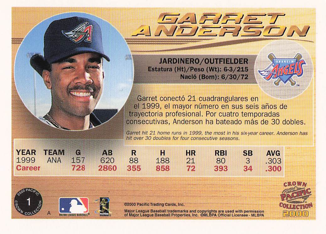 2000 Pacific Crown Collection Baseball Garret Anderson #1