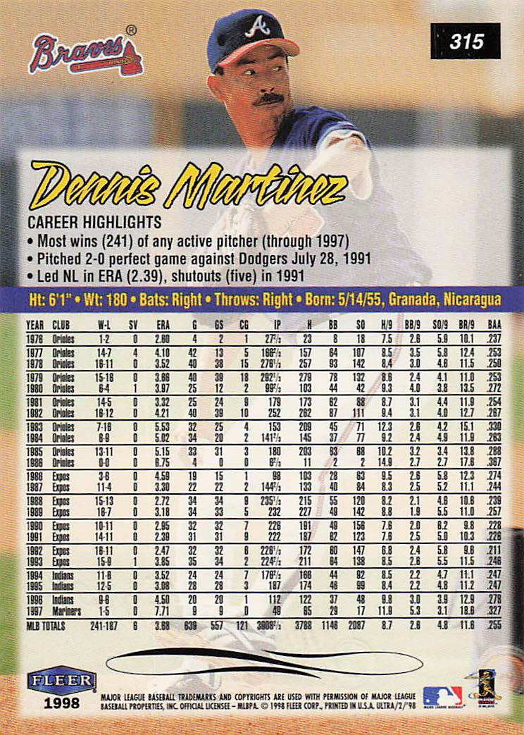 1998 Ultra Baseball Dennis Martinez #315