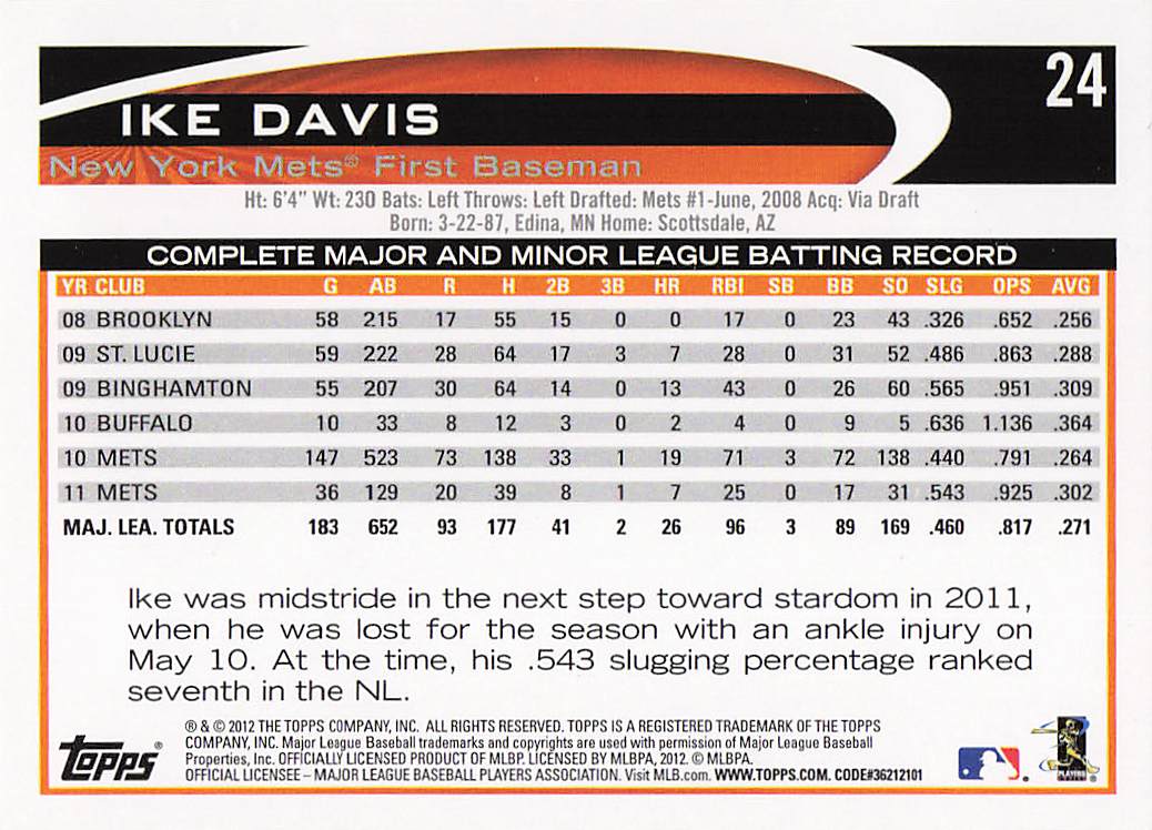 2012 Topps Baseball Ike Davis #24a