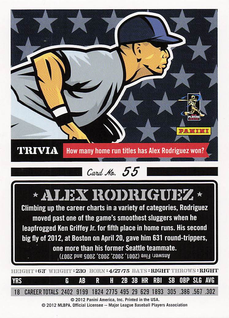 2012 Panini Triple Play Baseball Alex Rodriguez #55
