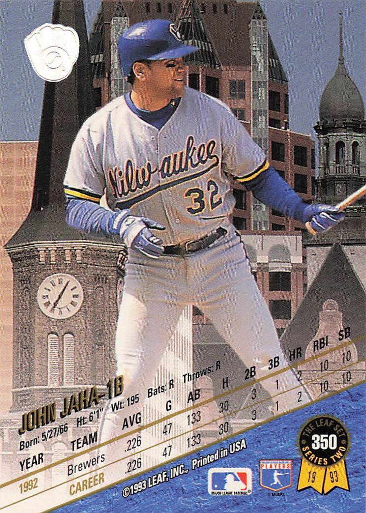 1993 Leaf Baseball John Jaha #350
