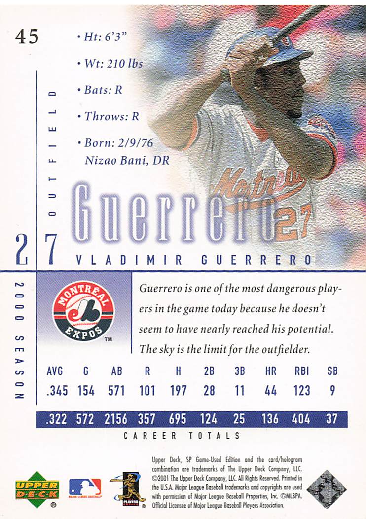2001 SP Game Used Edition Baseball Vladimir Guerrero #45