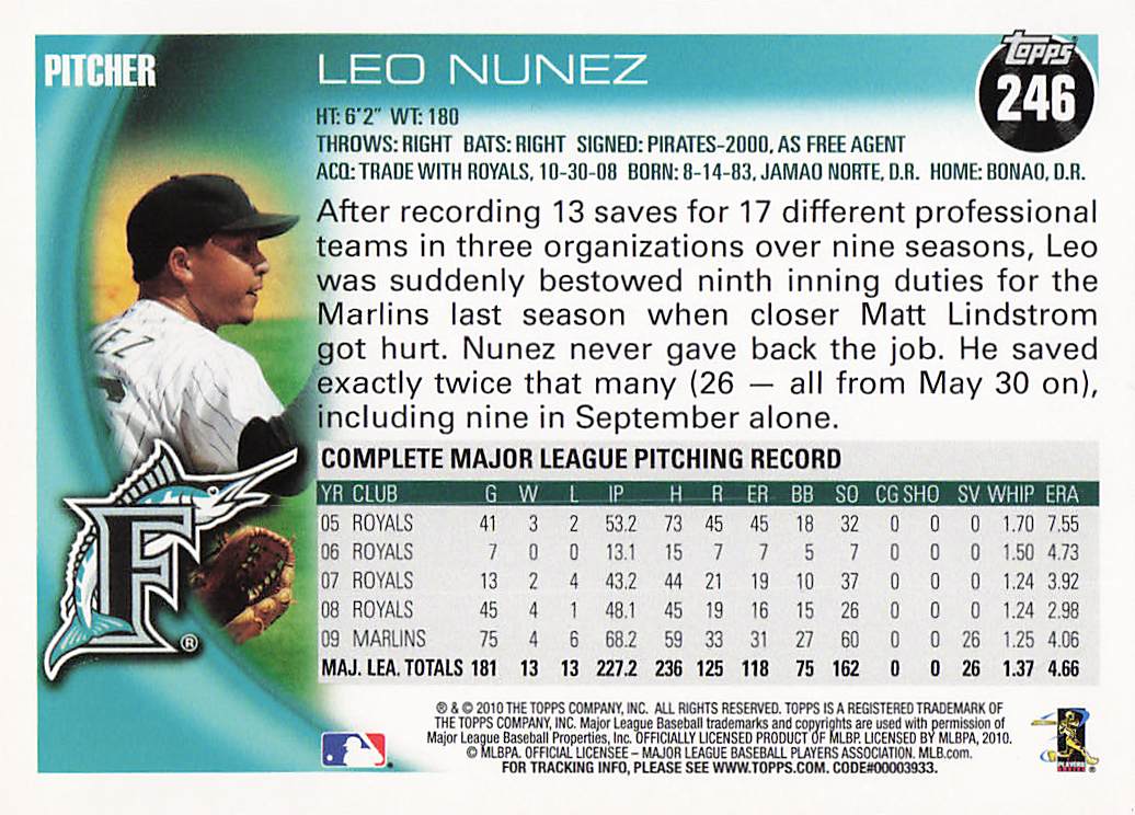 2010 Topps Baseball Leo Nunez #246