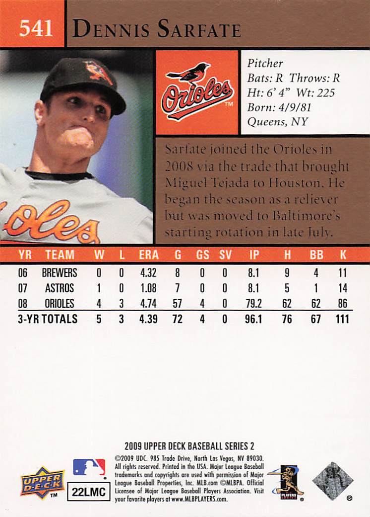 2009 Upper Deck Baseball Dennis Sarfate #541