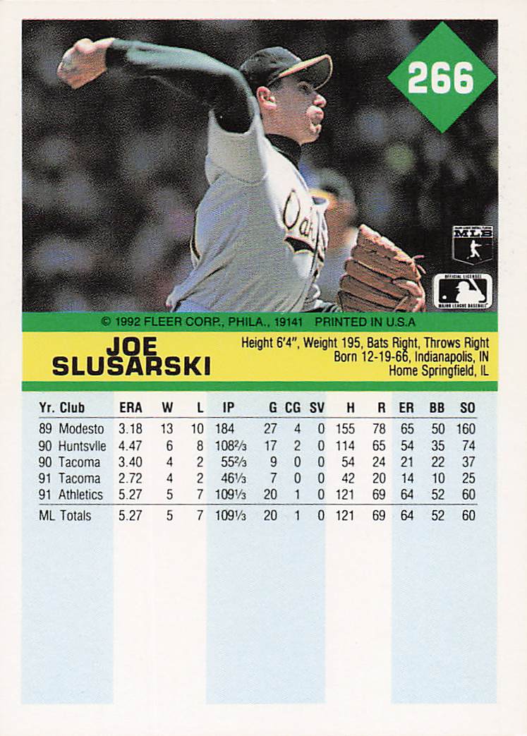 1992 Fleer Baseball Joe Slusarski #266b